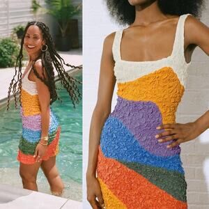 Mara Hoffman Laura Popcorn Stretch Mini Dress Meadows Colorblock Size Medium